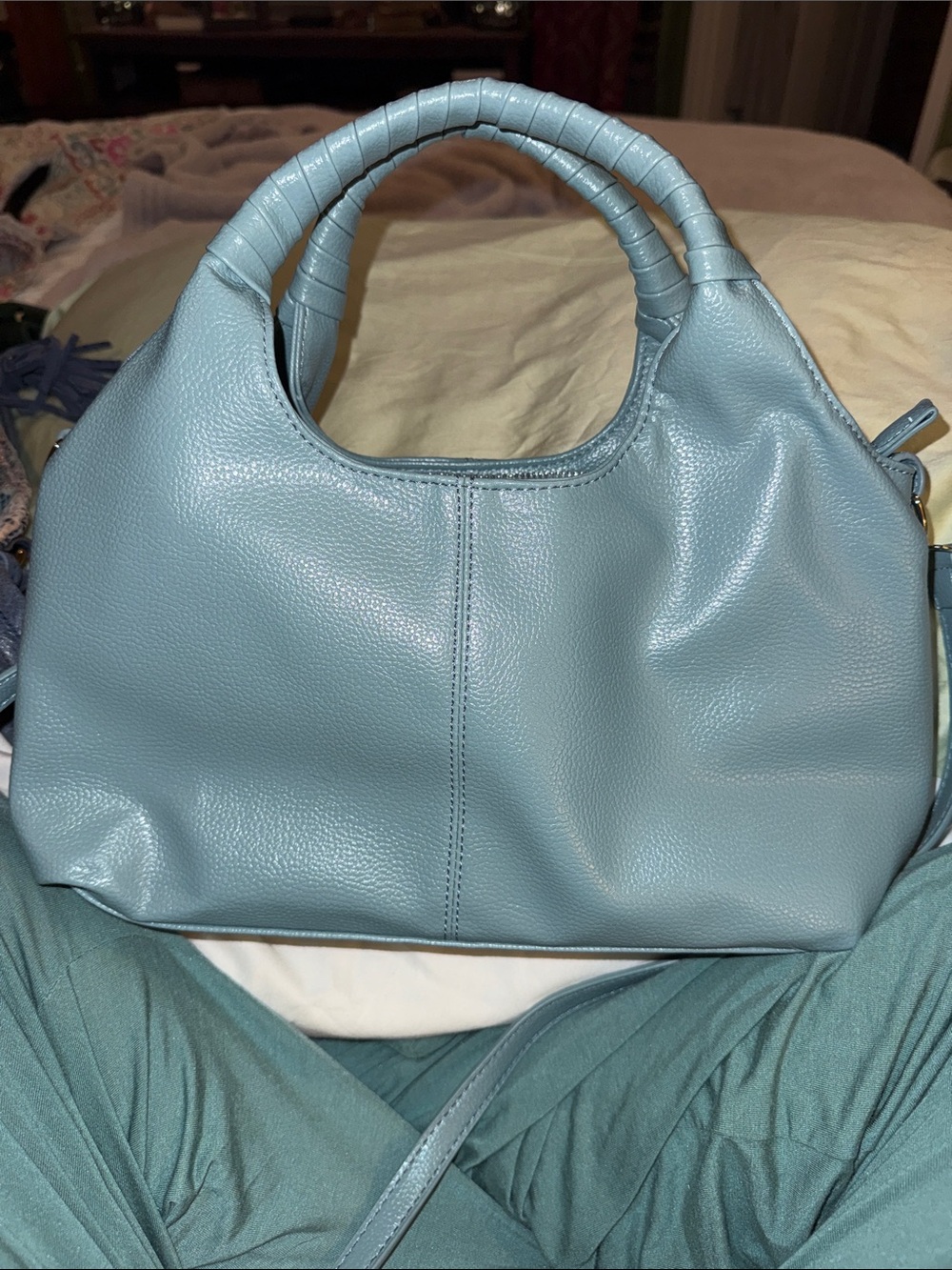 Source Unknown Pebbled Leather Satchel in Dusty Blue
